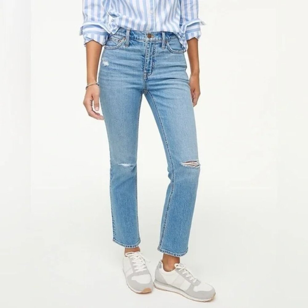 Women's J. Crew Mid-Rise Flare Crop Jean in all-day stretch